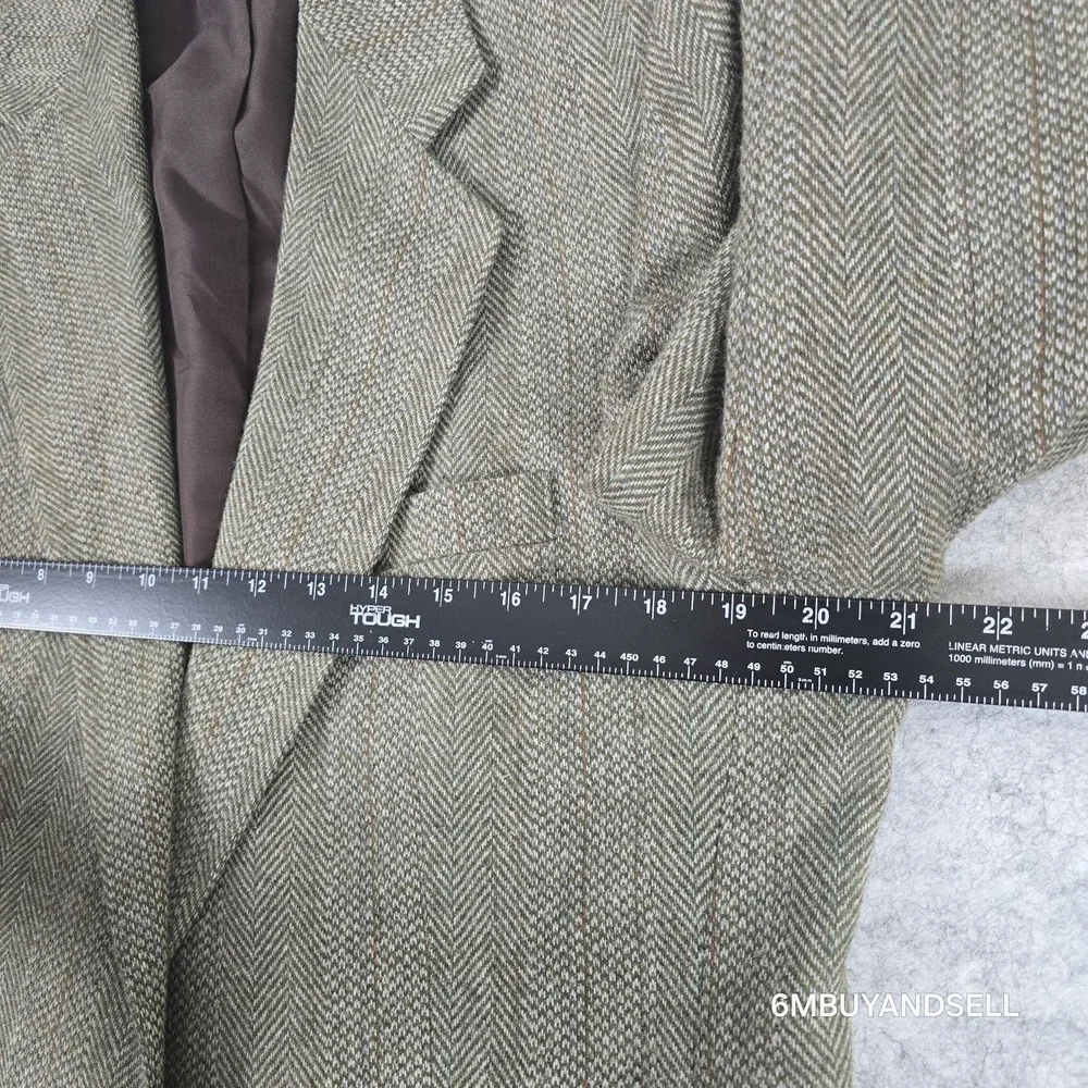 Haggar Mens‎ 42R Wool Herringbone Blazer Sport Coat Olive Brown Vintage